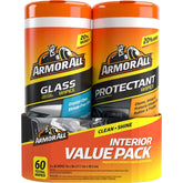 Armor All 2pk 30ct Original Protectant/Glass Wipes Automotive Protector: Car Cleaning Supplies, Non-Abrasive, UV Protection