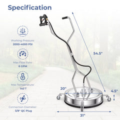 Costway 20" Pressure Washer Surface Cleaner Stainless Steel Power Cleaner Attachment