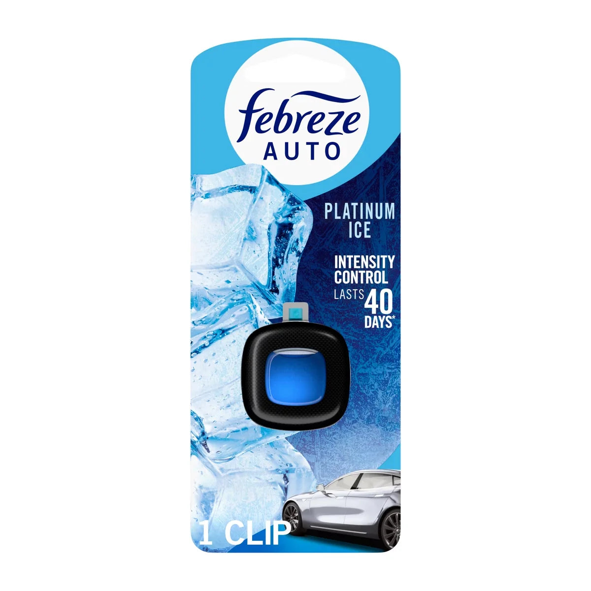 Febreze Car Auto Platinum Ice: Adjustable Scented Vent Clip Freshener, Phthalate-Free, Disposable, 40-Day Duration