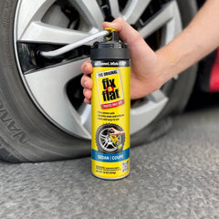 Fix-a-Flat 16oz Sedan and Coupe Tire Inflator: Automotive Accessories, Metal, 90-Day Warranty, Clear, 1.25 lbs