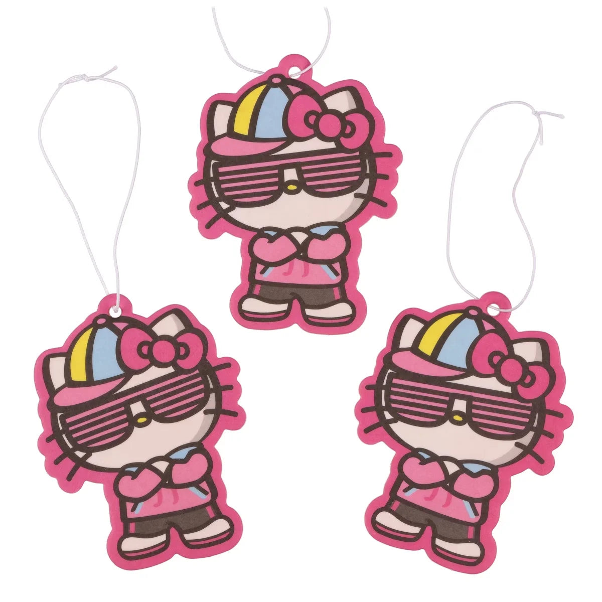 Sanrio Hello Kitty Cardboard Hanging Air Freshener for Auto or Home 3-Pack Set (Bubblegum Scent) Multicolored