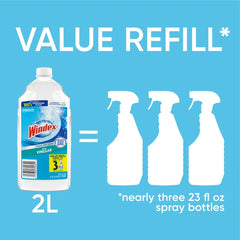 Windex Vinegar Window and Glass Cleaner Refill Bottle - 67.6 fl oz: Dye-Free, Paraben-Free, Phosphorus-Free