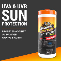 Armor All 20ct Ultra Shine Protectant Wipes Automotive Protector: Car Cleaning Supplies, UV Protection, Prevents Fading