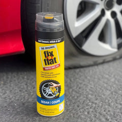 Fix-a-Flat 16oz Sedan and Coupe Tire Inflator: Automotive Accessories, Metal, 90-Day Warranty, Clear, 1.25 lbs