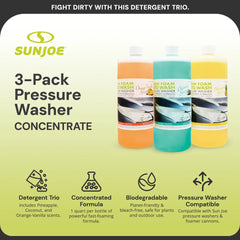 Sun Joe 3 Pack Premium Snow Foam Car Wash Soap & Cleaner Concentrate, Can Be Used On Vinyl, Aluminum, Wood, & Brick, Removes Dirt & Grime, SPX-AW3Q