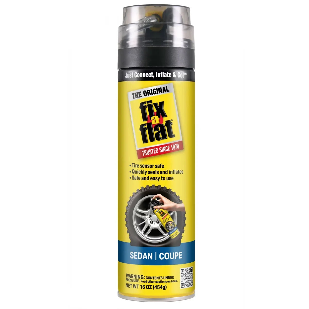 Fix-a-Flat 16oz Sedan and Coupe Tire Inflator: Automotive Accessories, Metal, 90-Day Warranty, Clear, 1.25 lbs