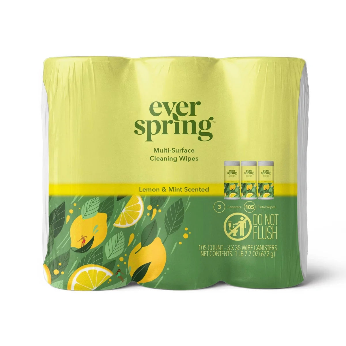 Lemon & Mint Multi-Surface Cleaning Wipes - 105ct/3pk -Everspring™