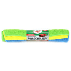 Turtle Wax 3pk Microfiber Towel Roll: Automotive Detail Tools, Polyester, Safe for All Surfaces, 12"x12", Green & Yellow