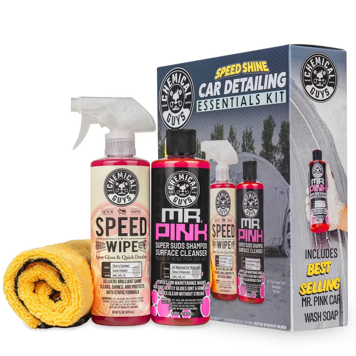 Chemical Guys 3pc Wash and Shine Cleaners: Liquid Automotive Cleaning Kit, 2.75 Net Weight, Scented for Cars & Motorcycles